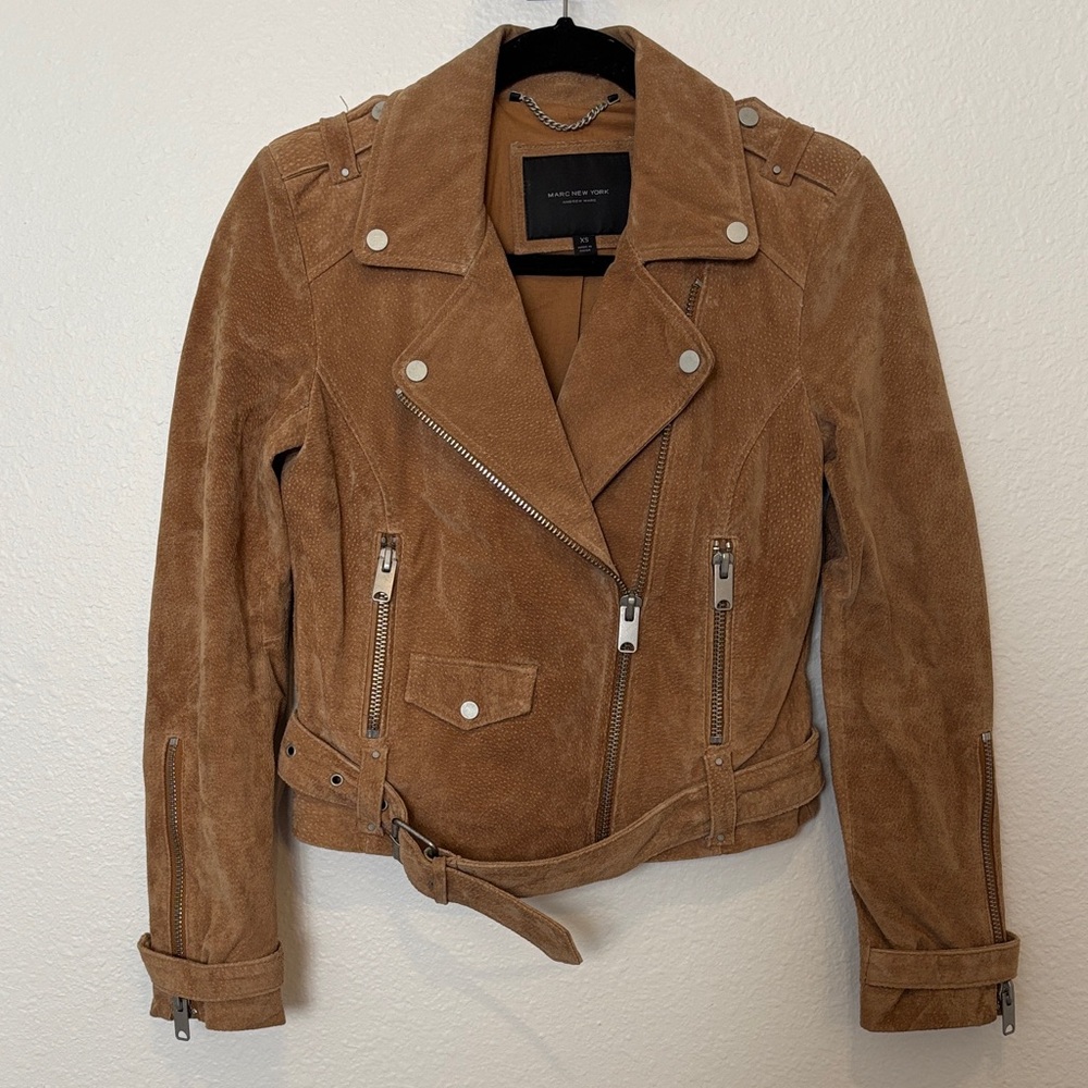 Marc New York Tan Suede Moto Jacket